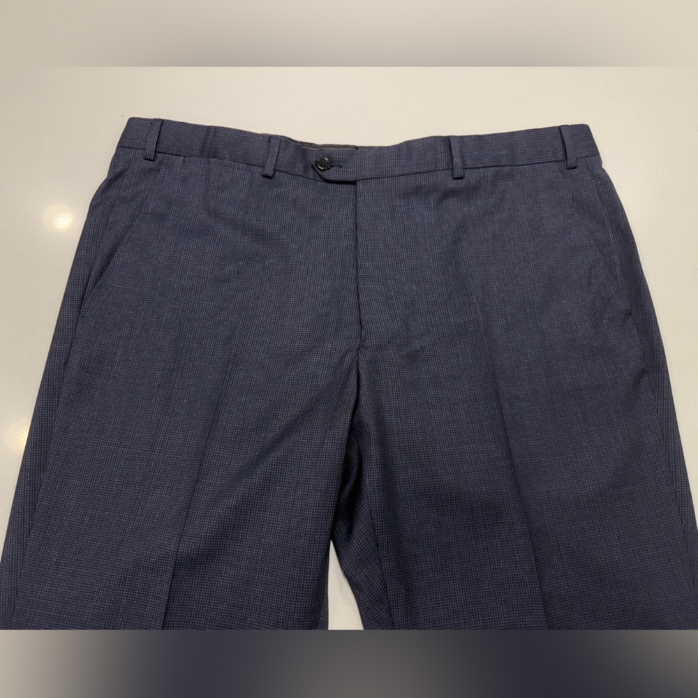 Emporio Armani Men’s Comfort-Fit Pants Virgin-Wool Blue Plaid Size 54 MSRP $999